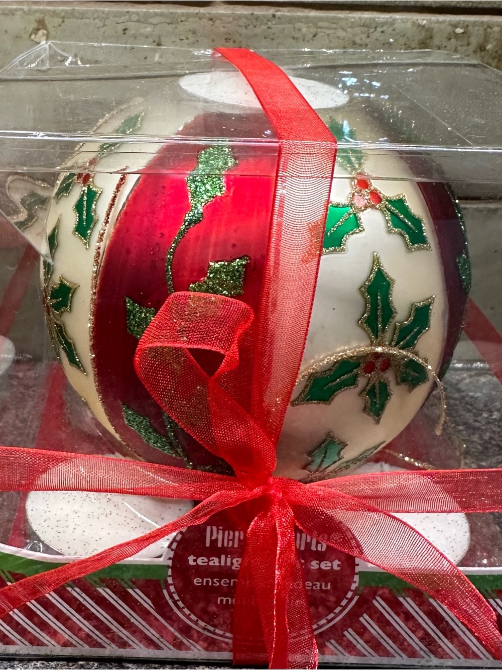 Pier I Imports Festive Red and White Christmas Ornament Tealight Holder